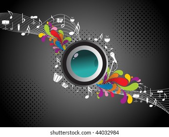 abstract dotted background with isolated button, musical notes