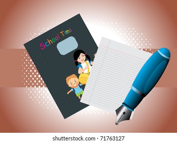 abstract dotted background with notebook, paper and pen