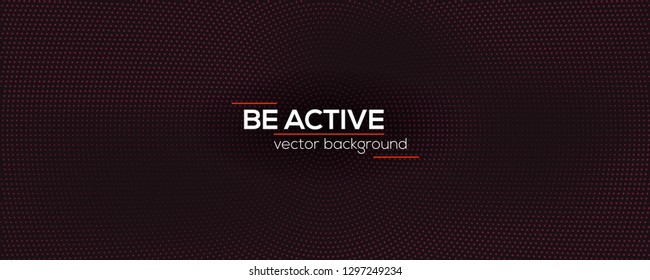 Abstract dotted background with radial halftone pattern. Motivational poster with design of shiny golden text Be active. Cover layout template, vector illustration