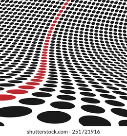 Abstract Dotted Background. Red Vector Line. Path Concept.