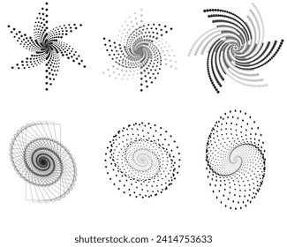 Abstract dotted background. Swirl half ton set on white background. Spiral dotted background design. Vector illustration.