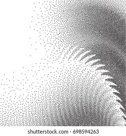 Abstract dotted black and white background. Halftone distressed pattern. Grunge texture of small round points and particles. Messy dark overlay. Aged stippled surface. Vector illustration.
