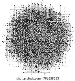 Abstract dotted black and white background. Halftone distressed pattern. Grunge texture of small round points and particles. Messy dark overlay. Aged stippled surface. Vector illustration.