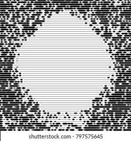 Abstract dotted black and white background. Halftone distressed pattern. Grunge texture of small round points and particles. Messy dark overlay. Aged stippled surface. Vector illustration.