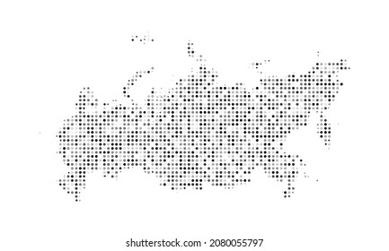 Abstract dotted black and white halftone effect vector map of Russia. Country map digital dotted design vector illustration.