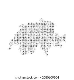 Abstrakte gepunktete Schwarz-Weiß-Effekt-Vektorkarte der Schweiz. Landkarte digitales gepunktetes Design, Vektorgrafik.