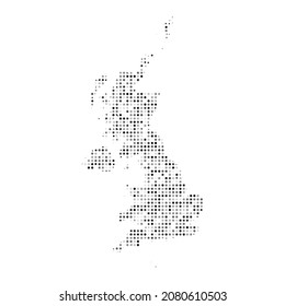 Abstract dotted black and white halftone effect vector map of United Kingdom. Country map digital dotted design vector illustration.