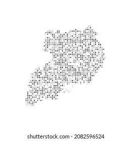 Abstract dotted black and white halftone effect vector map of Uganda. Country map digital dotted design vector illustration.