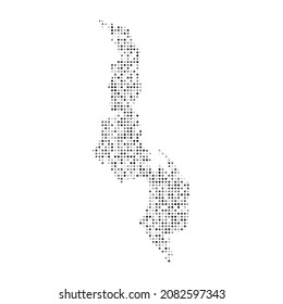 Abstract dotted black and white halftone effect vector map of Malawi. Country map digital dotted design vector illustration.