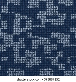 Abstract dotted block geometric motif. Seamless pattern.