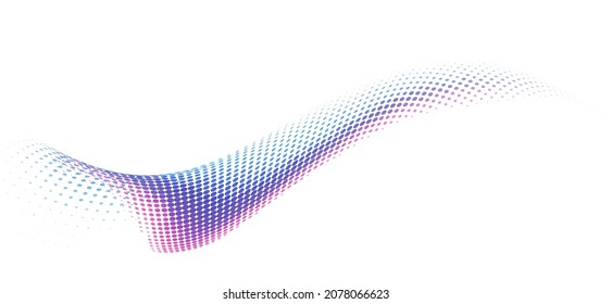 Abstract dotted blue violet wave with halftone effect. Multicolor vector graphics