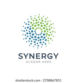 Abstractas logotipo de círculo punteado - moderno símbolo de sinergia azul y verde