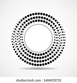 Abstract dotted circles, logo inside with shadow. Dots in circular form. Halftone effect. Vector