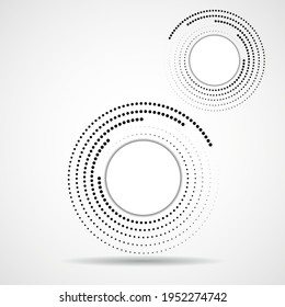 Resumen salpicado de círculos, logo dentro con sombra. Puntos en forma circular. efecto semitono, elemento de diseño. Vector
