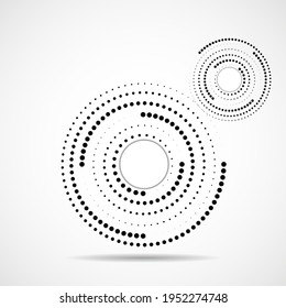 Abstract dotted circles, logo inside with shadow. Dots in circular form. Halftone effect, design element. Vector