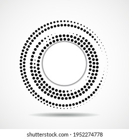 Abstract dotted circles, logo inside with shadow. Dots in circular form. Halftone effect, design element. Vector