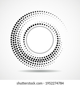 Abstract dotted circles, logo inside with shadow. Dots in circular form. Halftone effect, design element. Vector