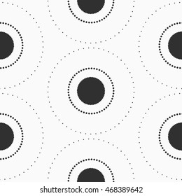 Abstract dotted circles seamless texture. Monochromatic vector pattern