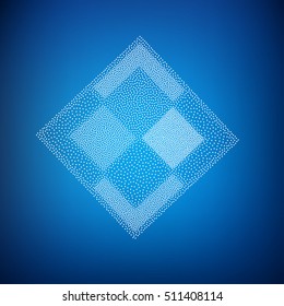 Abstract dotted creative element for design on blue blurred background. Vector illustration. Rhombus logo template. Geometric cube. Sacred geometry symbol. 