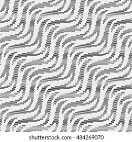 Abstract dotted diagonal wavy motif. Seamless pattern.