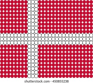 Abstract dotted flag of Denmark made from small dots and circles.