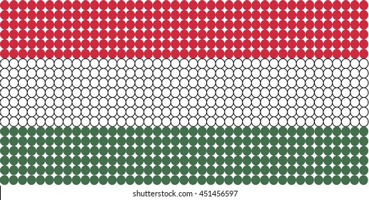 Abstract dotted flag of Hungary made from small dots and circles.