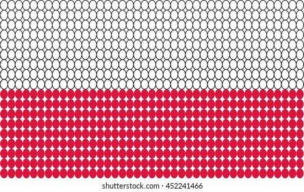 Abstract dotted flag of Poland made from small dots and circles.