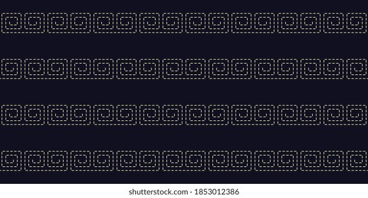 Abstract dotted geometric line shape pattern black background. Traditional geometrical Japanese oriental motif endless design. Duotone grunge simple geo pattern, allover print block, digital wallpaper
