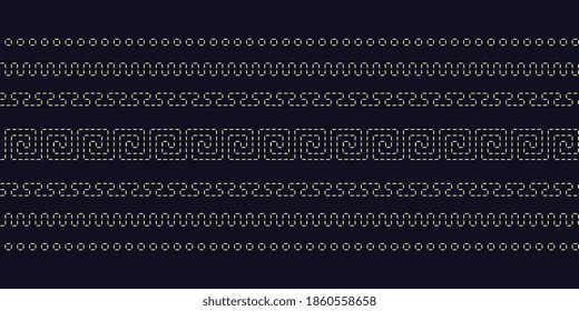 Abstract dotted geometric line shape pattern black background. Traditional geometrical Japanese oriental motif endless design. Duotone grunge simple geo pattern, allover print block, digital wallpaper