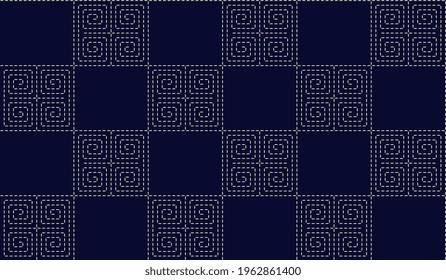 Abstract dotted geometric line shape pattern black background. Traditional geometrical Japanese oriental motif endless design. Duotone grunge simple geo pattern, allover print block, digital wallpaper