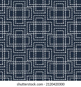 Abstract dotted geometric line shape rectangular pattern on black background. Traditional checkered motif ornament.