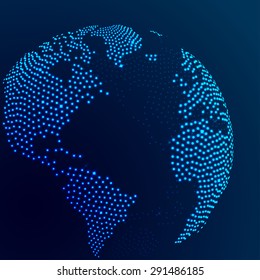 Abstract dotted globe earth with blue shining glitter. Vector illustration