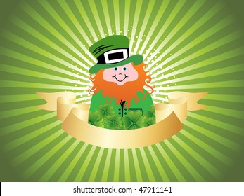 abstract dotted green rays background with leprechaun, ribboon