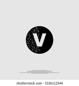 abstract dotted half black circle V logotype elegant design concept isolated on gray background