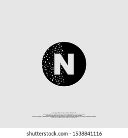 abstract dotted half black circle N logotype elegant design concept isolated on gray background