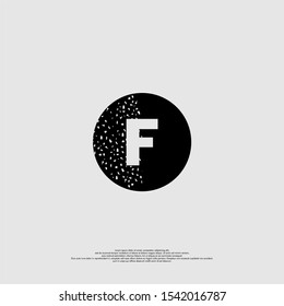 abstract dotted half black circle F logotype elegant design concept isolated on gray background