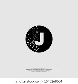 abstract dotted half black circle J logotype elegant design concept isolated on gray background