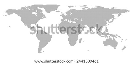 Abstract dotted halftone black blank silhouette of world map isolated on white background. Vector illustration