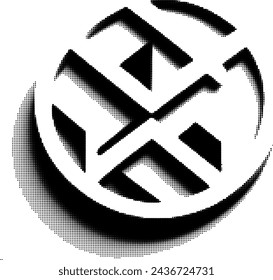 Abstract dotted halftone circular symbol with cross