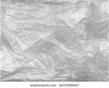Abstract Dotted Halftone Crumpled Paper Vector Texture. Retro overlay newspaper background. Collage element