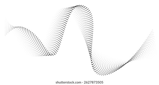 Abstract dotted halftone flowing wavy lines. Digital motion element for modern design.
