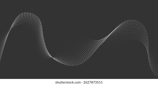 Abstractas líneas onduladas de semitono punteado que fluyen. Elemento de movimiento digital para un diseño moderno.