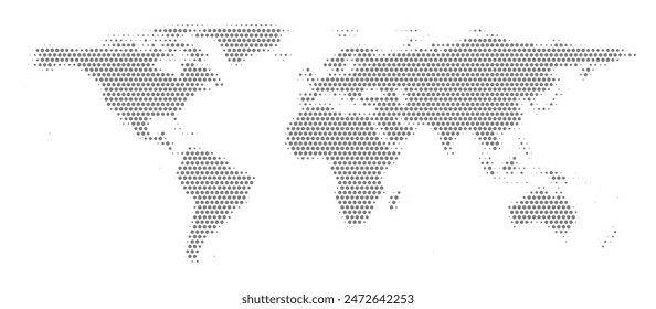 Abstract dotted halftone gray blank silhouette of world map isolated on white background. Vector illustration