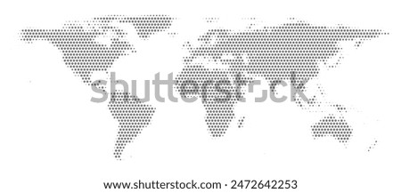 Abstract dotted halftone gray blank silhouette of world map isolated on white background. Vector illustration