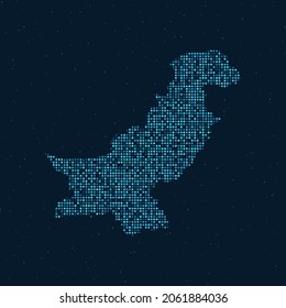 Resumen El semitono marcado con efecto estrellado en el fondo azul oscuro con el mapa de Pakistán. Esfera y estructura de diseño digital de tecnología punteada. ilustración vectorial