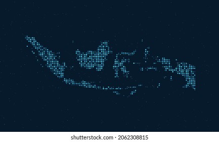 Abstract Dotted Halftone with starry effect in dark Blue background with map of Indonesia. Digital dotted technology design sphere and structure. vector illustration