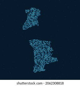Resumen Semitono marcado con efecto estrellado en el fondo azul oscuro con mapa de Macao. Esfera y estructura de diseño digital de tecnología punteada. ilustración vectorial