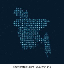 Abstract Dotted Halftone with starry effect in dark Blue background with map of Bangladesh. Digital dotted technology design sphere and structure. vector illustration
