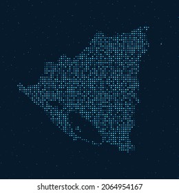 Abstract Dotted Halftone with starry effect in dark Blue background with map of Nicaragua. Digital dotted technology design sphere and structure. vector illustration