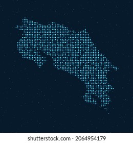 Abstract Dotted Halftone with starry effect in dark Blue background with map of Costa Rica. Digital dotted technology design sphere and structure. vector illustration